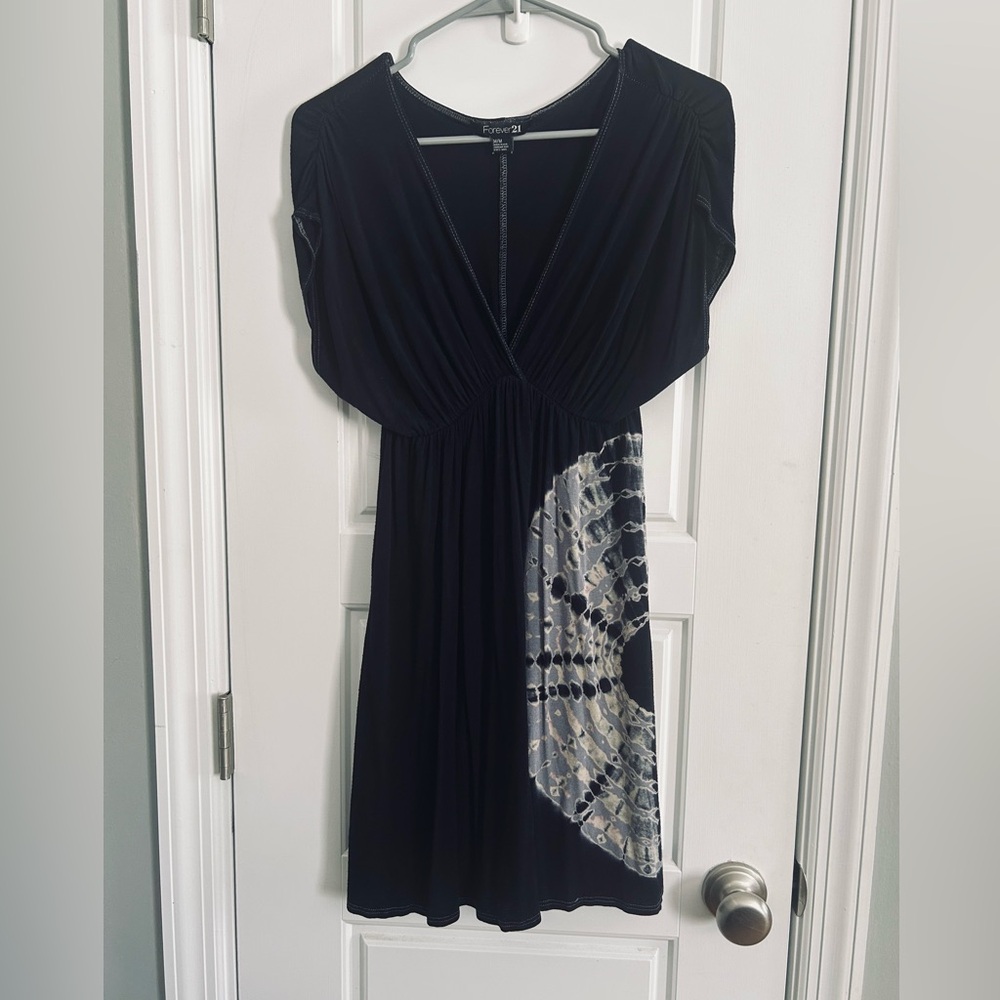 Vintage Y2K Forever 21 Mini Dress M Made in USA Black Tie Dye Whimsigoth